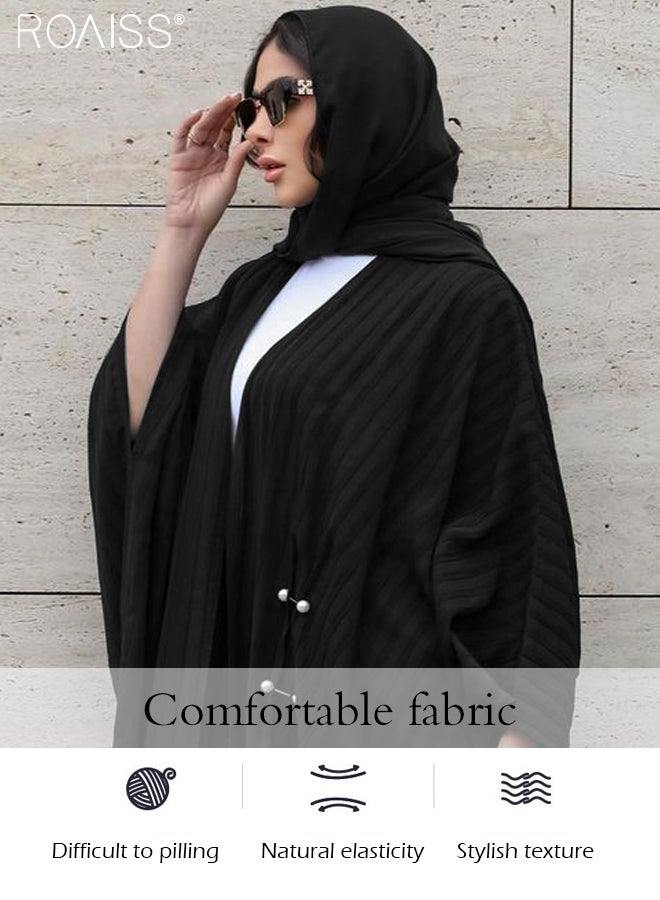 Fashionable And Elegant Cardigan Abaya Women'S Daily Commuting Formal Occasions Striped Bat Long Sleeve Muslim Cardigan Jacket