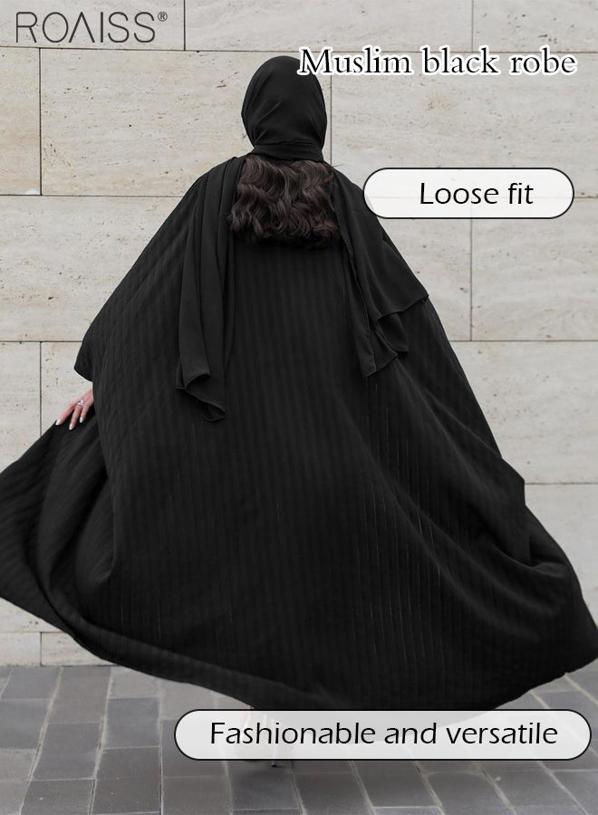 Fashionable And Elegant Cardigan Abaya Women'S Daily Commuting Formal Occasions Striped Bat Long Sleeve Muslim Cardigan Jacket