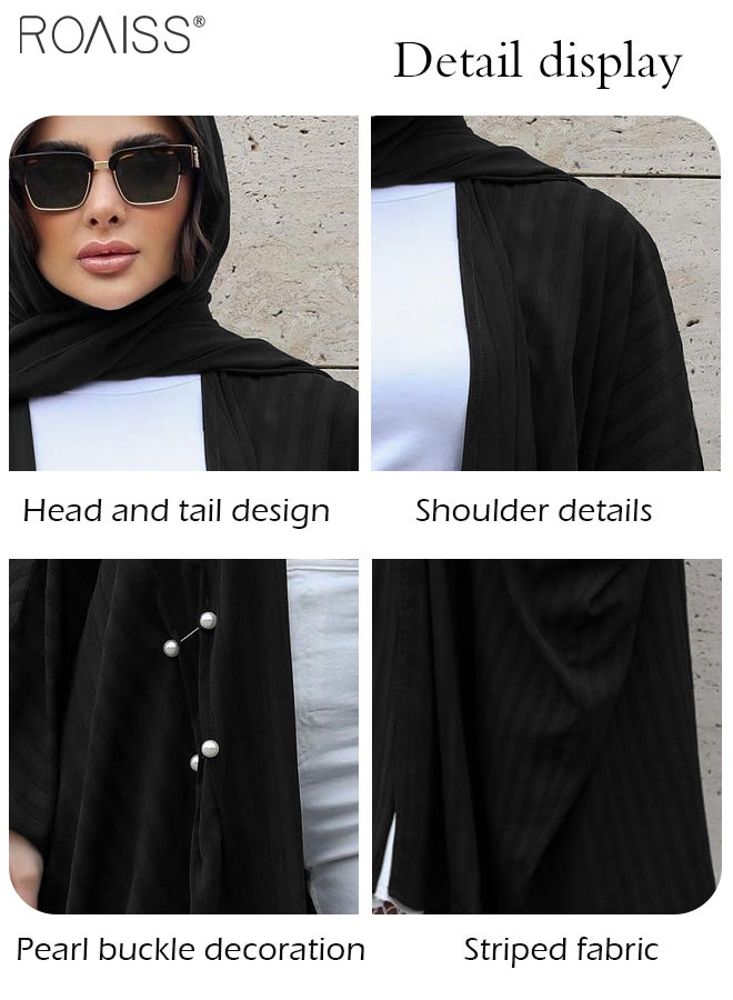 Fashionable And Elegant Cardigan Abaya Women'S Daily Commuting Formal Occasions Striped Bat Long Sleeve Muslim Cardigan Jacket