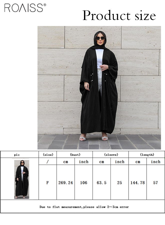 Fashionable And Elegant Cardigan Abaya Women'S Daily Commuting Formal Occasions Striped Bat Long Sleeve Muslim Cardigan Jacket