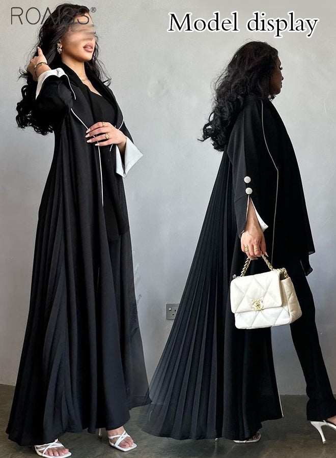 Fashionable And Elegant Cardigan Abaya Women'S Daily Commuting Formal Occasions Lapel Long Sleeve Back Pleated Muslim Cardigan Coat