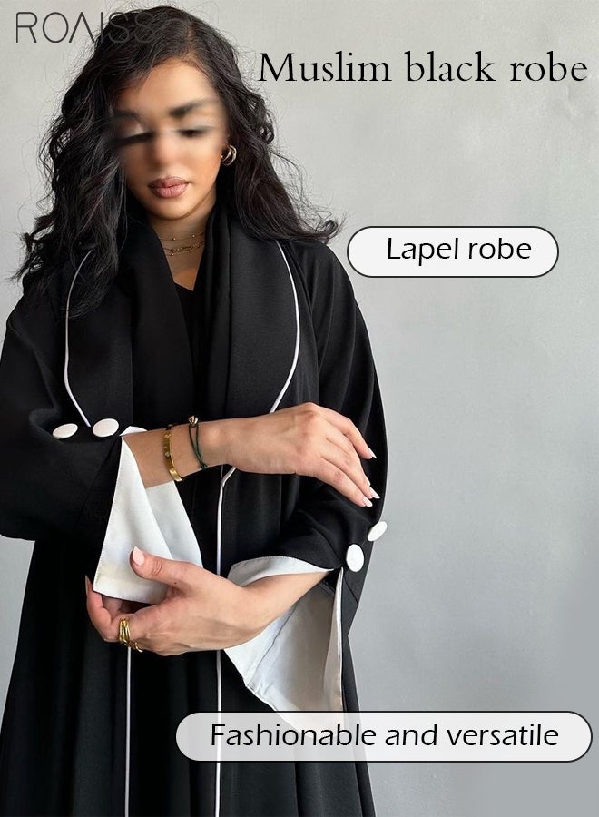 Fashionable And Elegant Cardigan Abaya Women'S Daily Commuting Formal Occasions Lapel Long Sleeve Back Pleated Muslim Cardigan Coat