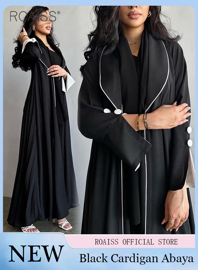 Fashionable And Elegant Cardigan Abaya Women'S Daily Commuting Formal Occasions Lapel Long Sleeve Back Pleated Muslim Cardigan Coat