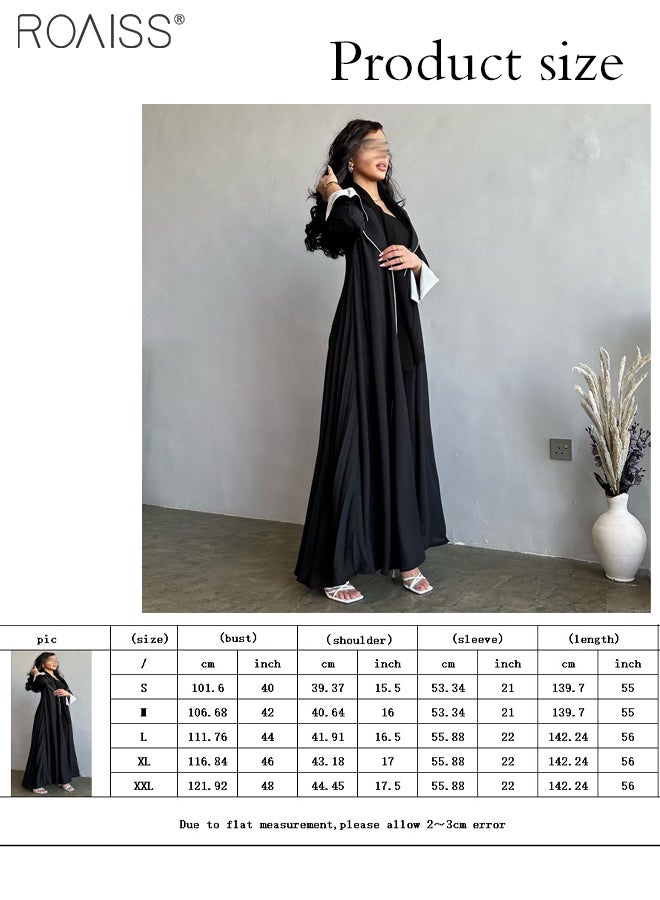 Fashionable And Elegant Cardigan Abaya Women'S Daily Commuting Formal Occasions Lapel Long Sleeve Back Pleated Muslim Cardigan Coat