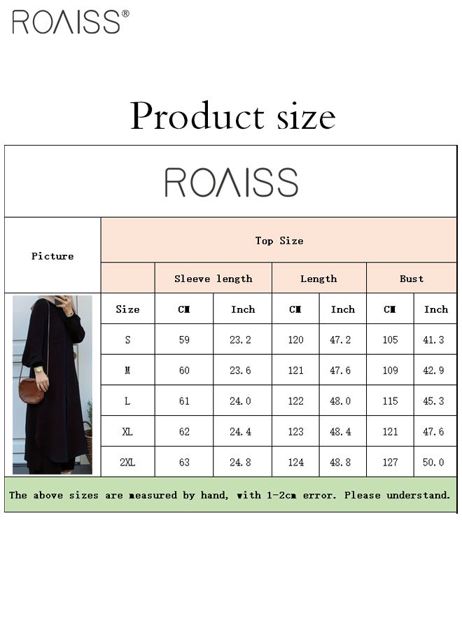 2 Piece Abayaa Set Women'S Daily Commuting Button Fastening Long Sleeve Shirt Top And Elastic Waist Wide Leg Pants