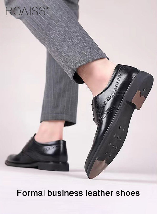 Business Classic Brogue Leather Shoes For Men'S Professional Formal Occasions Carved Drawstring Straps Pointed Toe Waterproof Leather Shoes