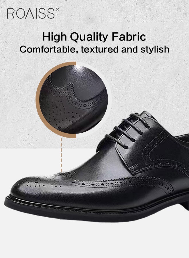 Business Classic Brogue Leather Shoes For Men'S Professional Formal Occasions Carved Drawstring Straps Pointed Toe Waterproof Leather Shoes