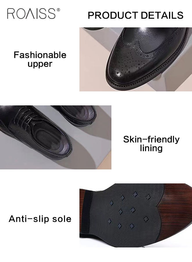 Business Classic Brogue Leather Shoes For Men'S Professional Formal Occasions Carved Drawstring Straps Pointed Toe Waterproof Leather Shoes