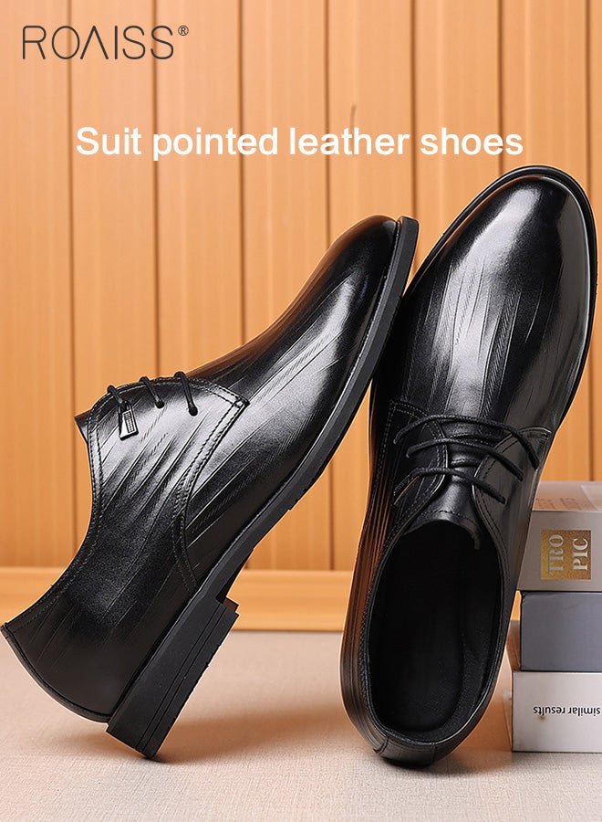 Business Formal Leather Shoes Men'S Professional Formal Occasion British Shoes Waterproof Leather Pointed Toe Drawstring Buckle Shallow Shoes