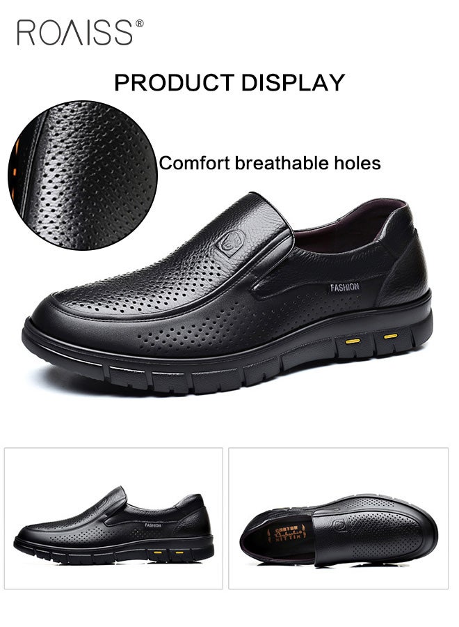 Business Breathable Hollow Leather Shoes For Men'S Daily Commuting Professional Flat Shoes Fashionable Summer Shallow Mouth All-Match Casual Shoes