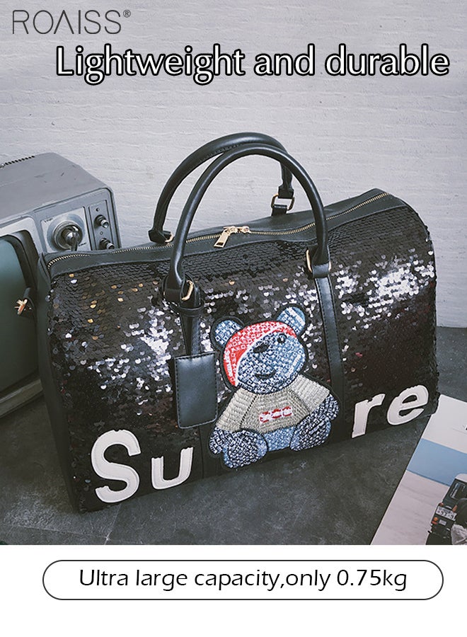 Large-Capacity Cool Sequined Stitching Handbag Adjustable And Removable Shoulder Strap Fitness Shoulder Bag Pu Leather Stitching Duffel Bag