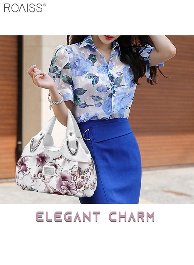 Women's PU Leather Handbag Fashion Ink Printing Pleated Large Capacity Messenger Bag