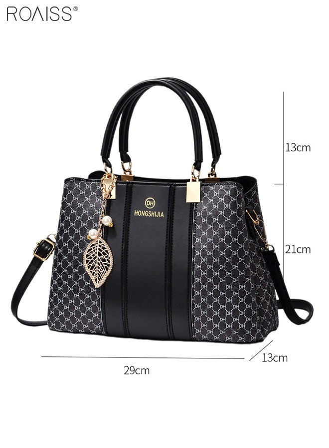 Women's Fashionable Checkered Crossbody Bag Pu Leather Handbag With Exquisite Pendant Accessories