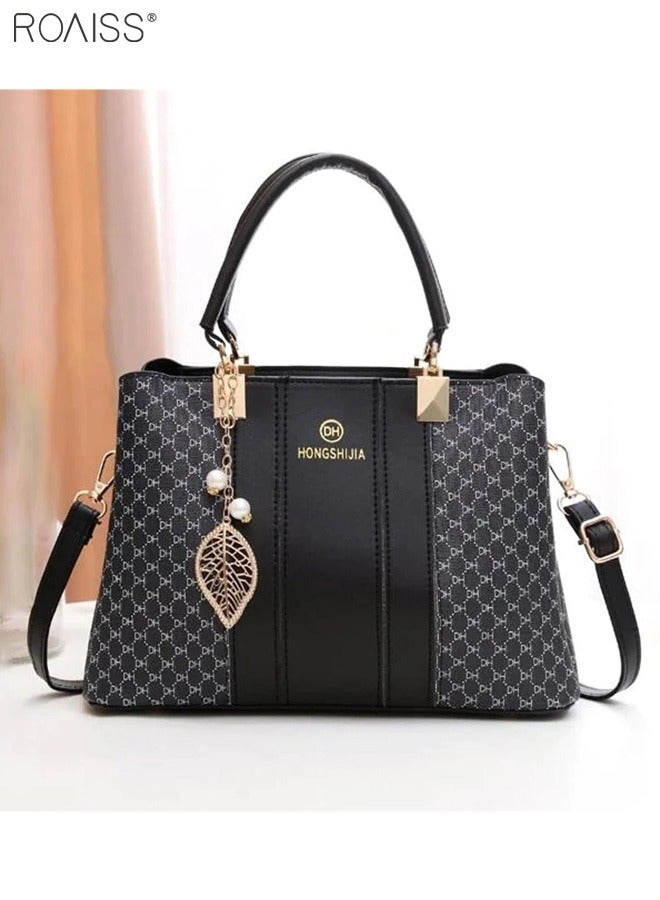 Women's Fashionable Checkered Crossbody Bag Pu Leather Handbag With Exquisite Pendant Accessories