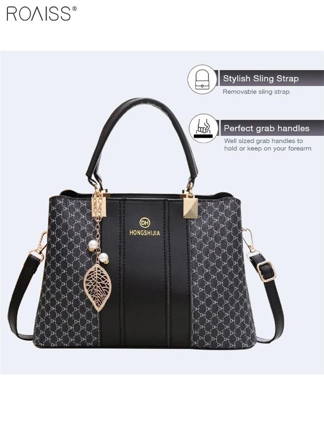 Women's Fashionable Checkered Crossbody Bag Pu Leather Handbag With Exquisite Pendant Accessories