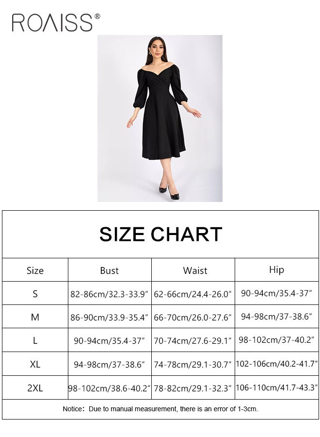 Elegant And Versatile Dress For Women Business Banquet Daily Commuting V-Neck Puff Sleeves A-Line Large Skirt Dress