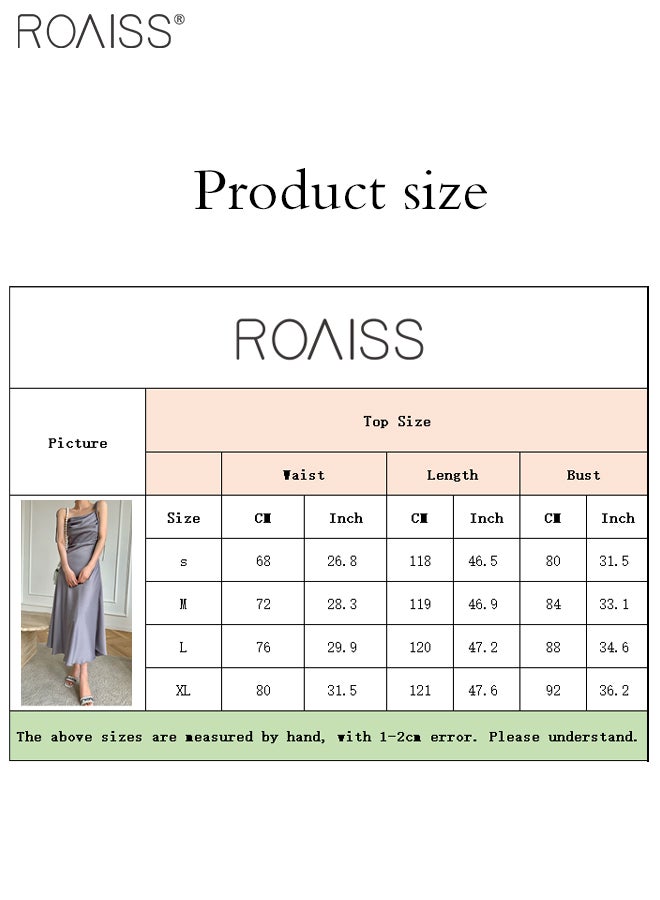 Fashionable Satin Suspender Dress For Women'S Daily Commuting Vacation Chest Pleated Large Skirt Adjustable Shoulder Strap Dress