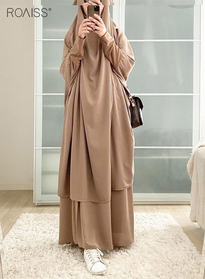 2-Piece Casual Loose Set Muslim Women's Long Top and Elastic Waist Skirt Wrist Splice Tight Fashion Versatile Set