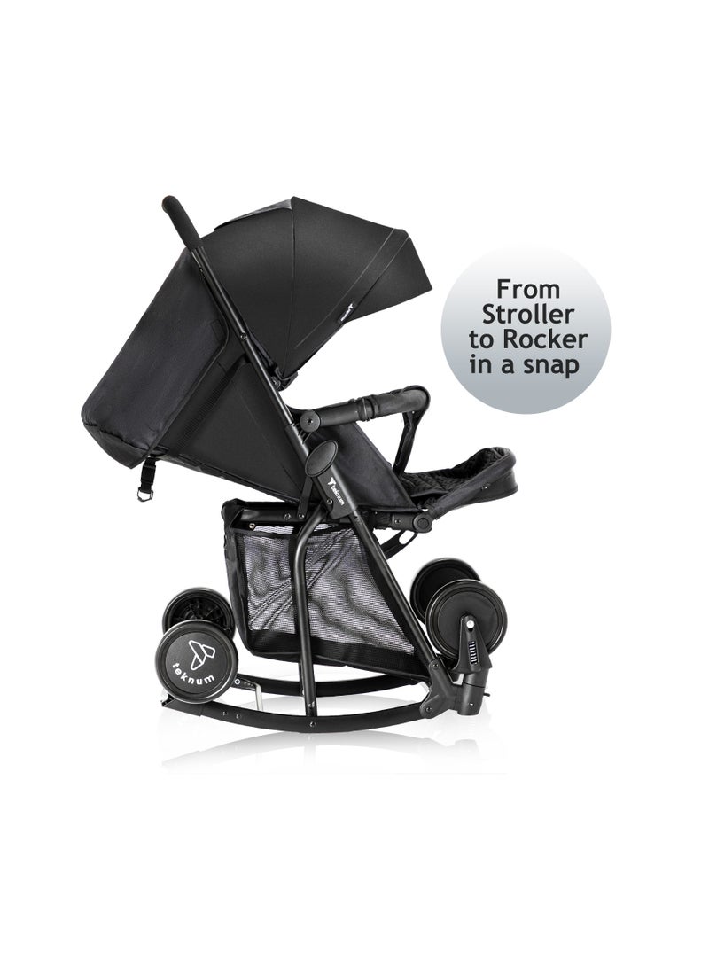 Teknum Stroller With Rocker with Blue Fashion Diaper tote Bag- Black