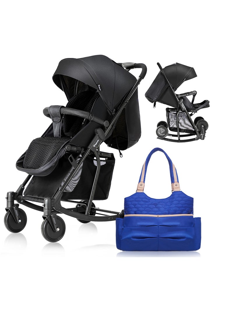 Teknum Stroller With Rocker with Blue Fashion Diaper tote Bag- Black