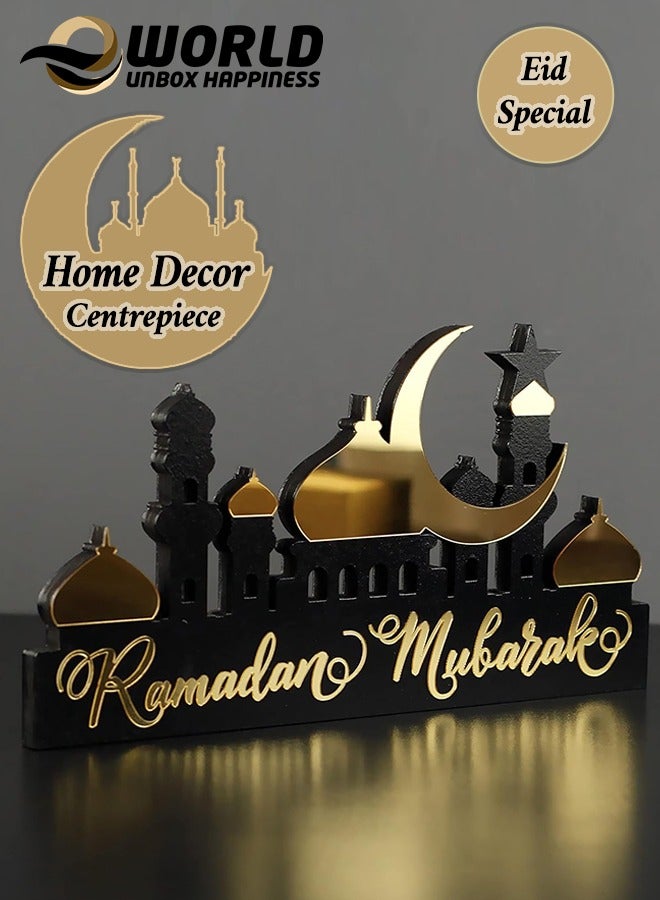 Wooden Acrylic Islamic Tabletop Decor, Elegant Ramadan Mubarak Decorations Crafted from Thick Eco-Friendly MDF with a Shiny Acrylic Layer for a Stunning Mirror Effect in Gold