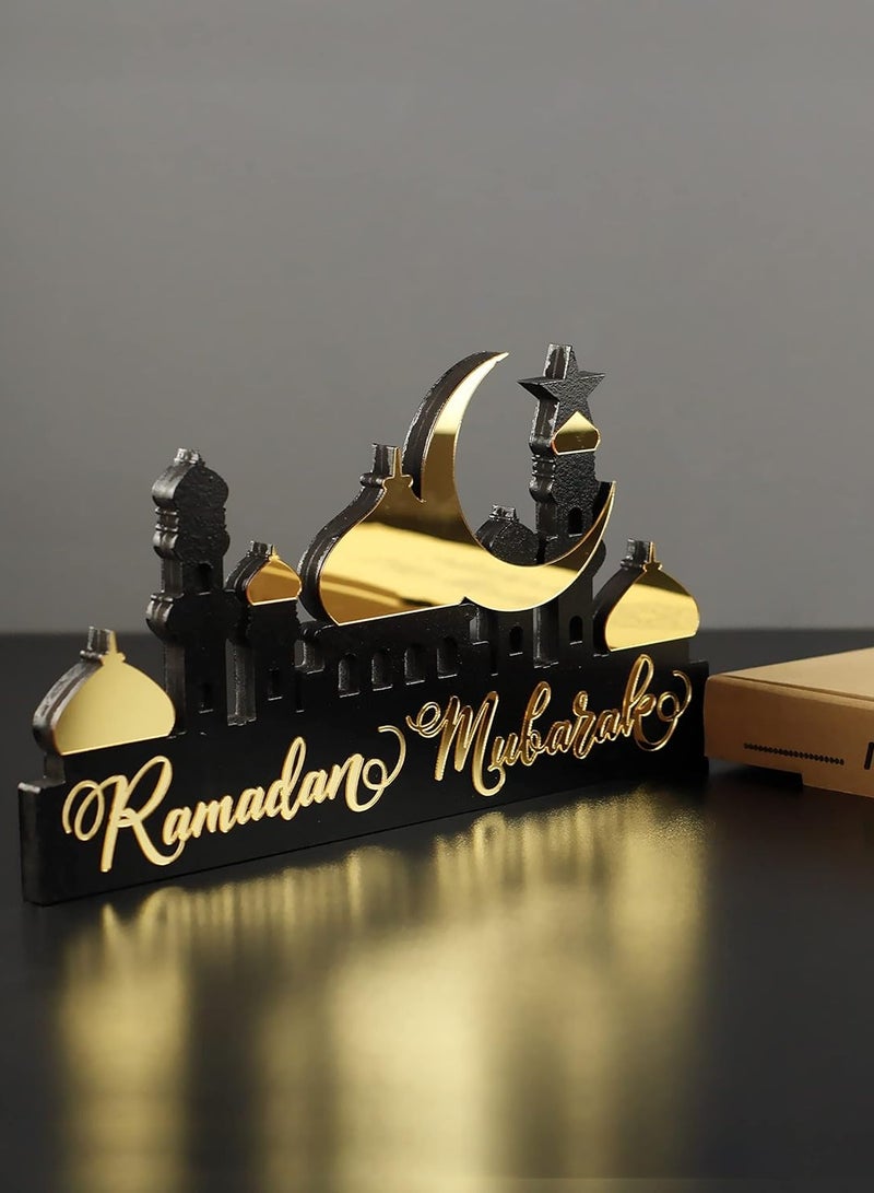 Wooden Acrylic Islamic Tabletop Decor, Elegant Ramadan Mubarak Decorations Crafted from Thick Eco-Friendly MDF with a Shiny Acrylic Layer for a Stunning Mirror Effect in Gold