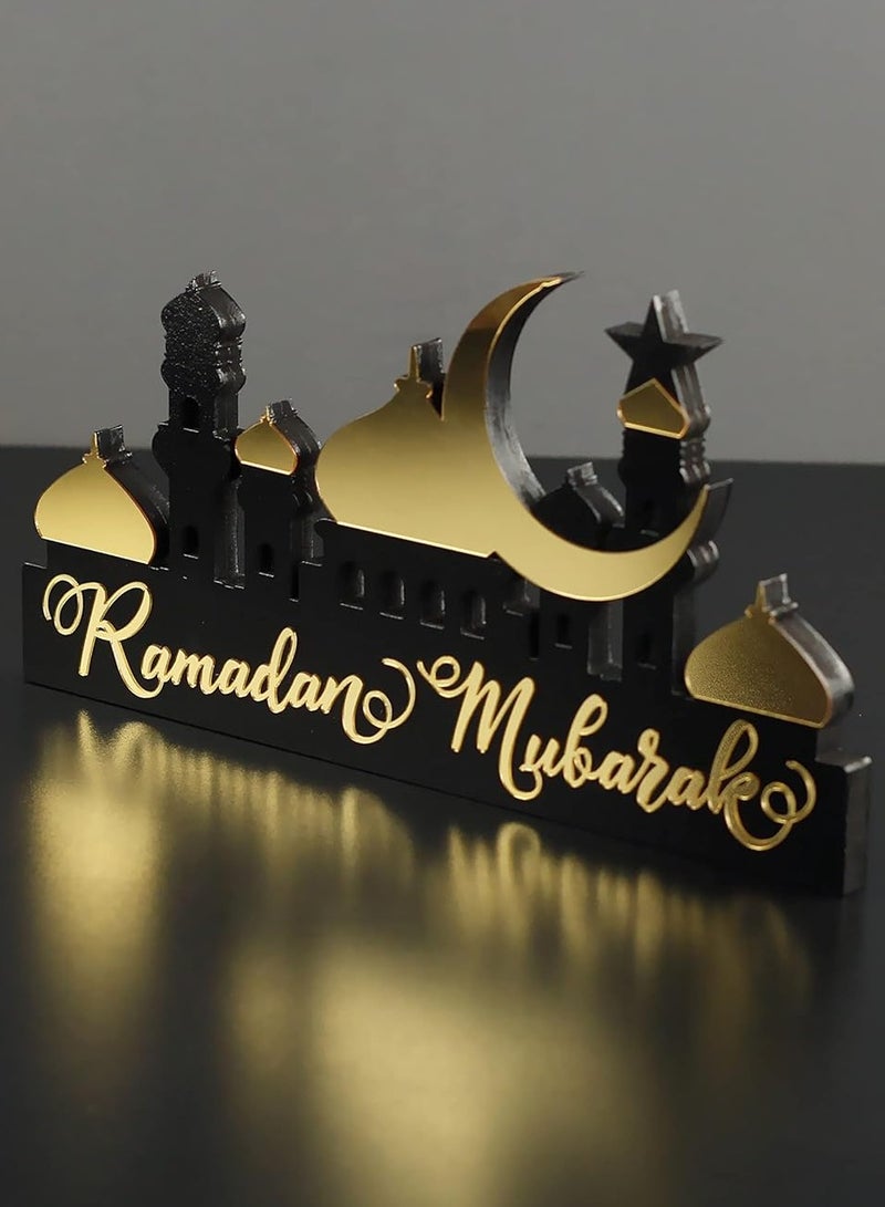 Wooden Acrylic Islamic Tabletop Decor, Elegant Ramadan Mubarak Decorations Crafted from Thick Eco-Friendly MDF with a Shiny Acrylic Layer for a Stunning Mirror Effect in Gold