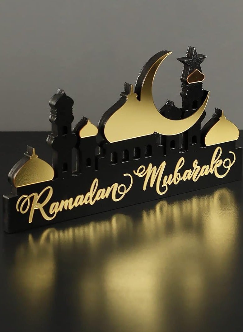 Wooden Acrylic Islamic Tabletop Decor, Elegant Ramadan Mubarak Decorations Crafted from Thick Eco-Friendly MDF with a Shiny Acrylic Layer for a Stunning Mirror Effect in Gold