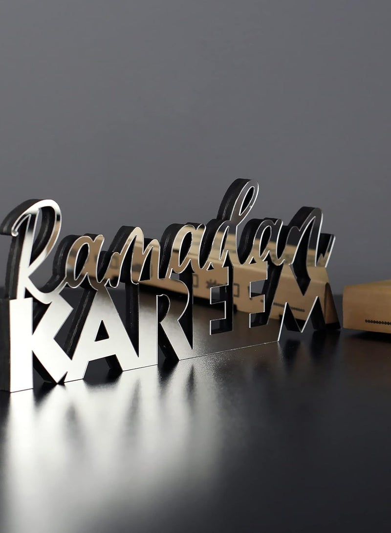 Wooden Acrylic Islamic Tabletop Decor, Elegant Ramadan Mubarak Decorations Crafted from Thick Eco-Friendly MDF with a Shiny Acrylic Layer for a Stunning Mirror Effect in Silver