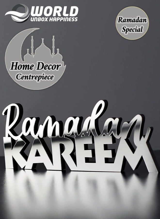 Wooden Acrylic Islamic Tabletop Decor, Elegant Ramadan Mubarak Decorations Crafted from Thick Eco-Friendly MDF with a Shiny Acrylic Layer for a Stunning Mirror Effect in Silver