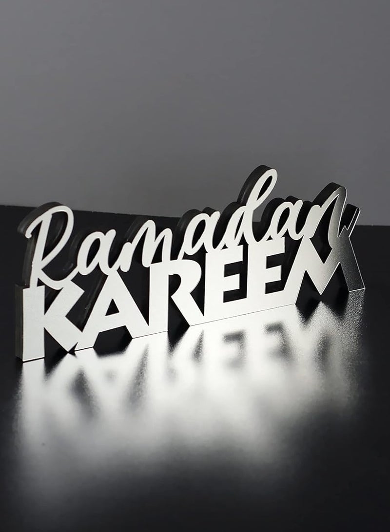 Wooden Acrylic Islamic Tabletop Decor, Elegant Ramadan Mubarak Decorations Crafted from Thick Eco-Friendly MDF with a Shiny Acrylic Layer for a Stunning Mirror Effect in Silver