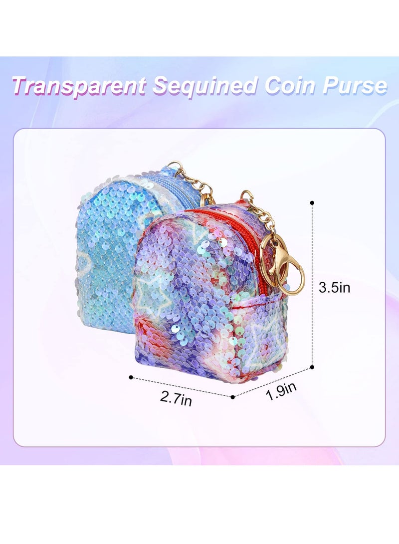 Sequins Coin Purse 2Pcs Stylish and Portable Key Wallet for Women and Girls Purses Keychain Cute Change Bagswith Keyring and Zipper for Working Travelling Shopping Party Blue Red