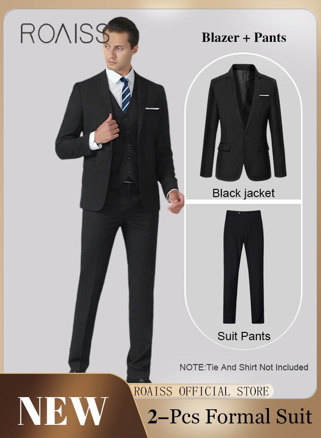 Men's Slim Fit Suit Set, One Button Solid Blazer Jacket and Pants Business Wedding Party Pantsuit