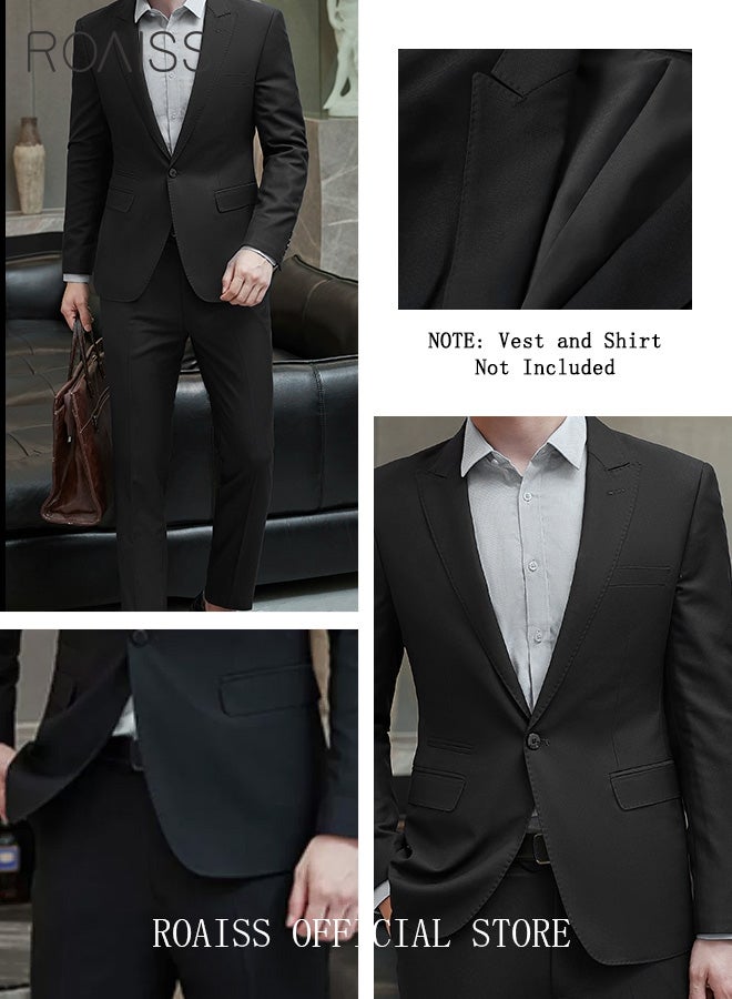 Men's Slim Fit Suit Set, One Button Solid Blazer Jacket and Pants Business Wedding Party Pantsuit