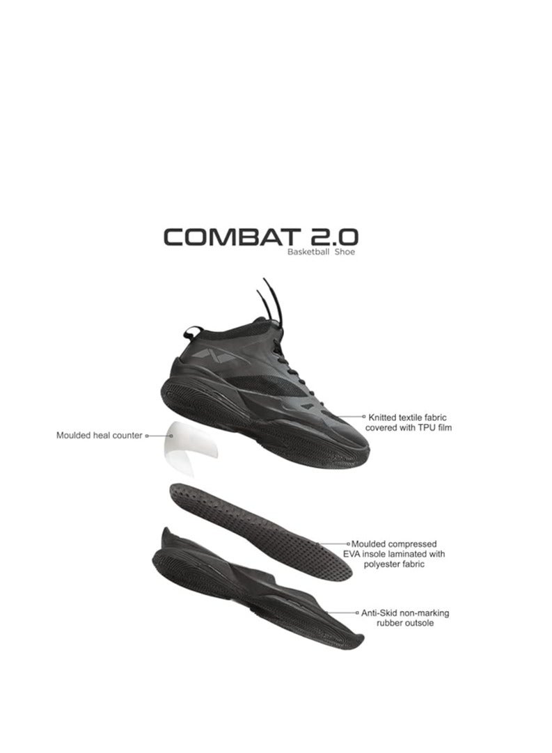 Combat 2.0 Basketball Shoes For Mens | Size : 6UK / 7 US / 40 EU  | Phylon, Rubber & TPU Shank Sole with Spacer Mesh| Basketball Court Indoor and Outdoor