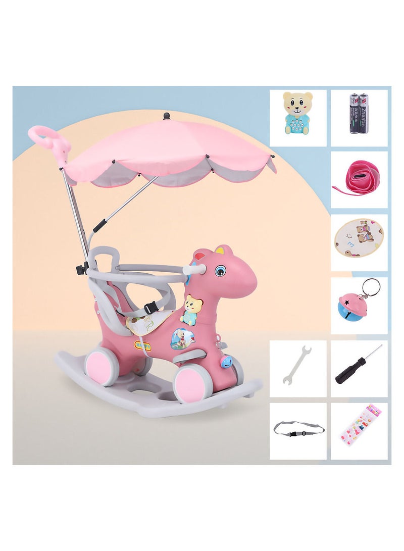 Rocking Horse 3 IN 1 Baby Rocking Horse Ride On Toys for Toddler 1-6 Years Balance Bike Toys for Balance Bike with 4 Silence Wheels with Sunshade