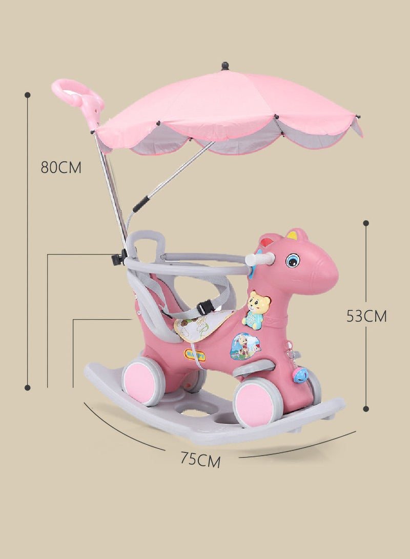 Rocking Horse 3 IN 1 Baby Rocking Horse Ride On Toys for Toddler 1-6 Years Balance Bike Toys for Balance Bike with 4 Silence Wheels with Sunshade