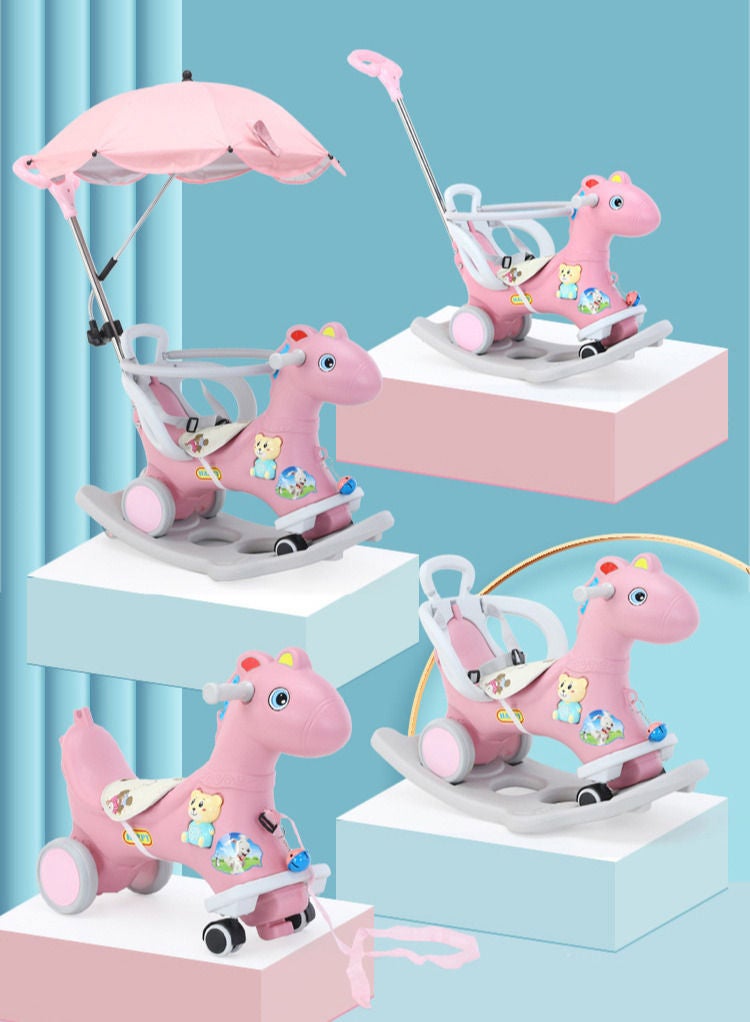 Rocking Horse 3 IN 1 Baby Rocking Horse Ride On Toys for Toddler 1-6 Years Balance Bike Toys for Balance Bike with 4 Silence Wheels with Sunshade