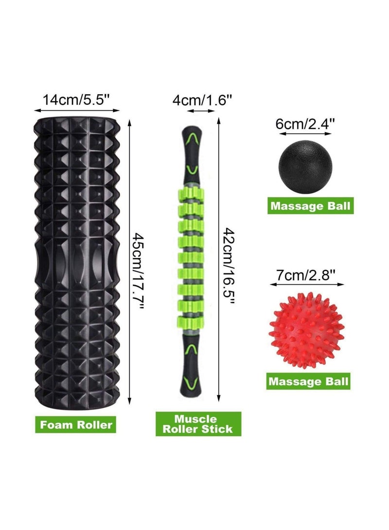 5-In-1 Large Size Foam Roller Kit with Muscle Roller Stick and Massage Balls for Physical Therapy Pain Relief Myofascial Release Balance Exercise