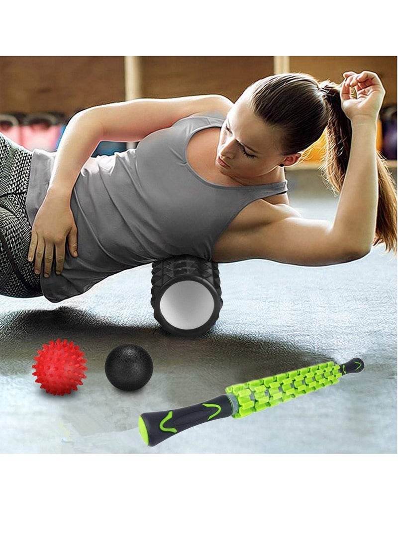 5-In-1 Large Size Foam Roller Kit with Muscle Roller Stick and Massage Balls for Physical Therapy Pain Relief Myofascial Release Balance Exercise