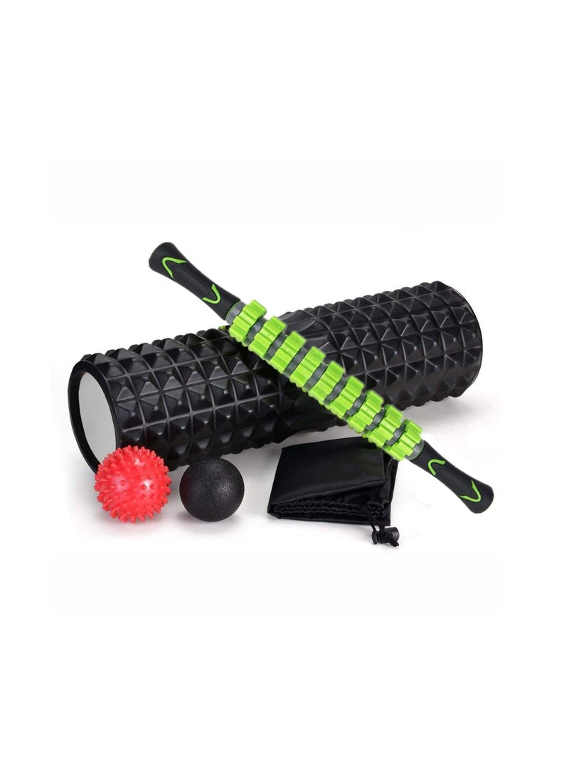 5-In-1 Large Size Foam Roller Kit with Muscle Roller Stick and Massage Balls for Physical Therapy Pain Relief Myofascial Release Balance Exercise