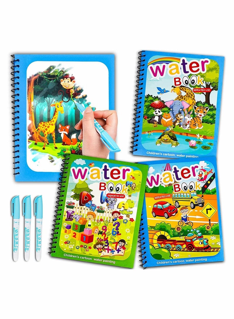 Magical Water Coloring Book Kids Magic Painting Books with Reusable Drawing for Toddler Cartoon Animals 3 Pack