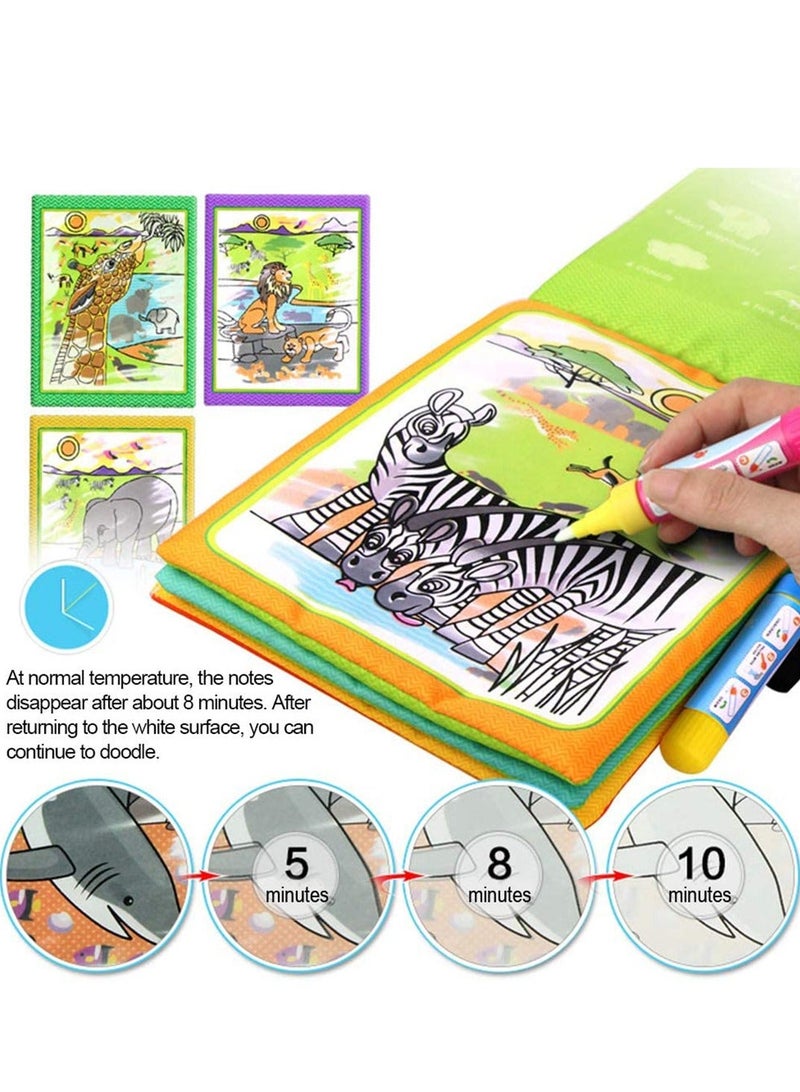 Water Coloring Books, Toddlers Magic Doodle Kids Painting Pad, Portable Reusable Drawing Board, Cloth and Pens for Activities Travel Learning Animal 2.6in x 8.3in