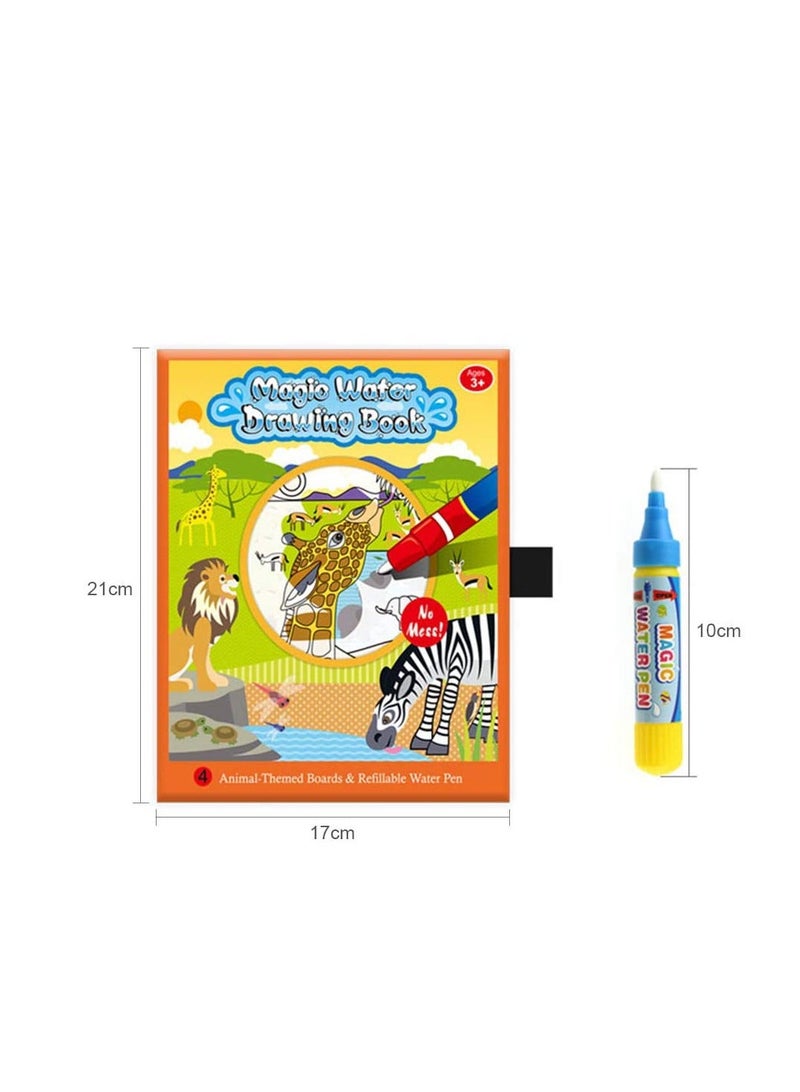 Water Coloring Books, Toddlers Magic Doodle Kids Painting Pad, Portable Reusable Drawing Board, Cloth and Pens for Activities Travel Learning Animal 2.6in x 8.3in