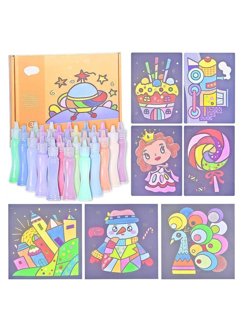 Sand Art Kits for Kids, SYOSI 24 Bottles Colored 41 Sheets Painting Cards, Kit Kids' Kits, Boys Girls DIY Arts and Crafts