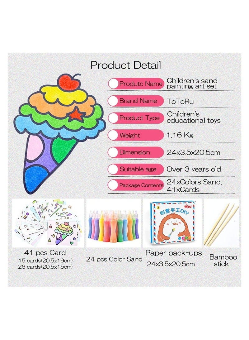 Sand Art Kits for Kids, SYOSI 24 Bottles Colored 41 Sheets Painting Cards, Kit Kids' Kits, Boys Girls DIY Arts and Crafts