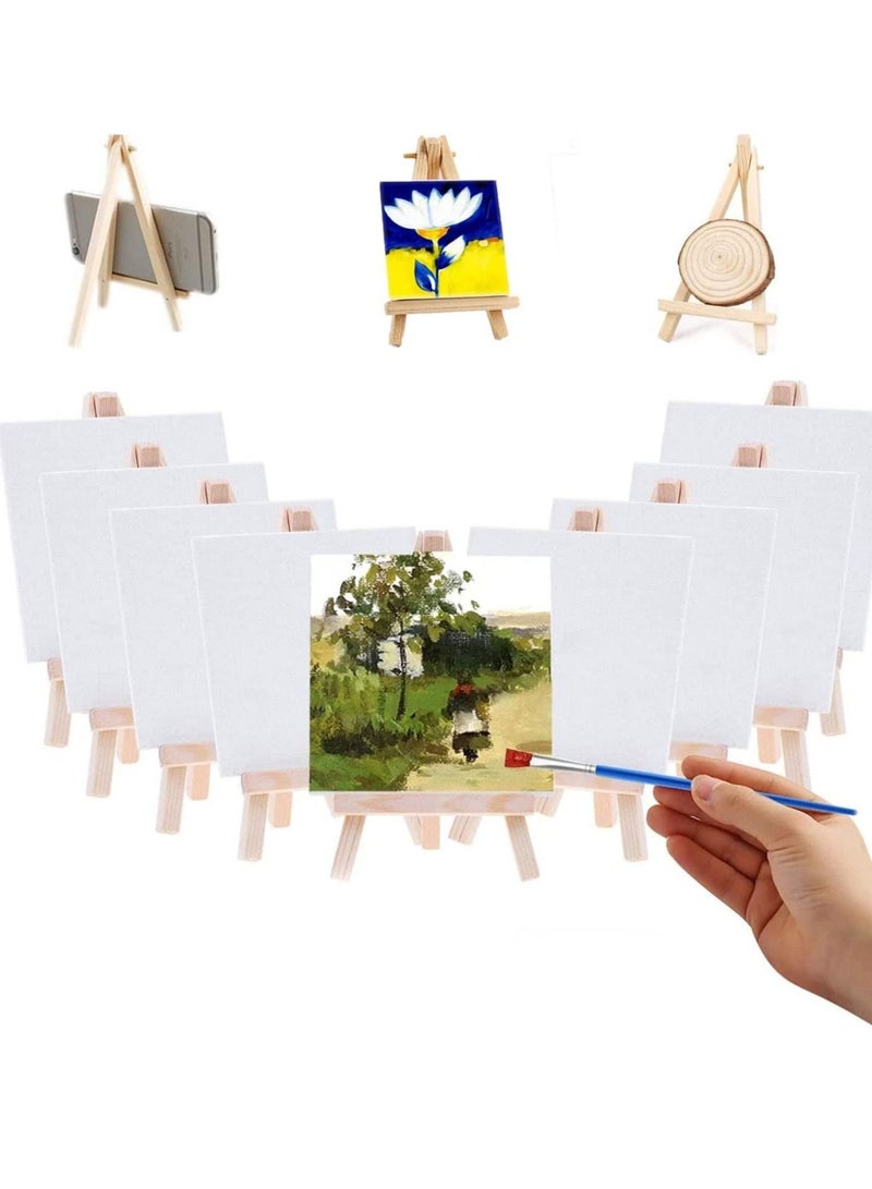 Mini Canvases with Easels 12 Pack Small Panel with Tabletop Panels and Pine Wood Easel Painting Kit for Artist Business Wedding Decoration