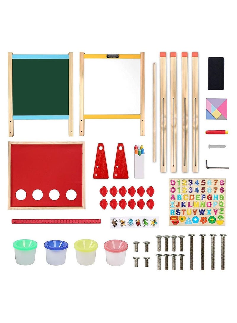 Kids Wooden Art Easel Double Sided Whiteboard and Chalkboard Adjustable Standing Easel Painting Drawing Board