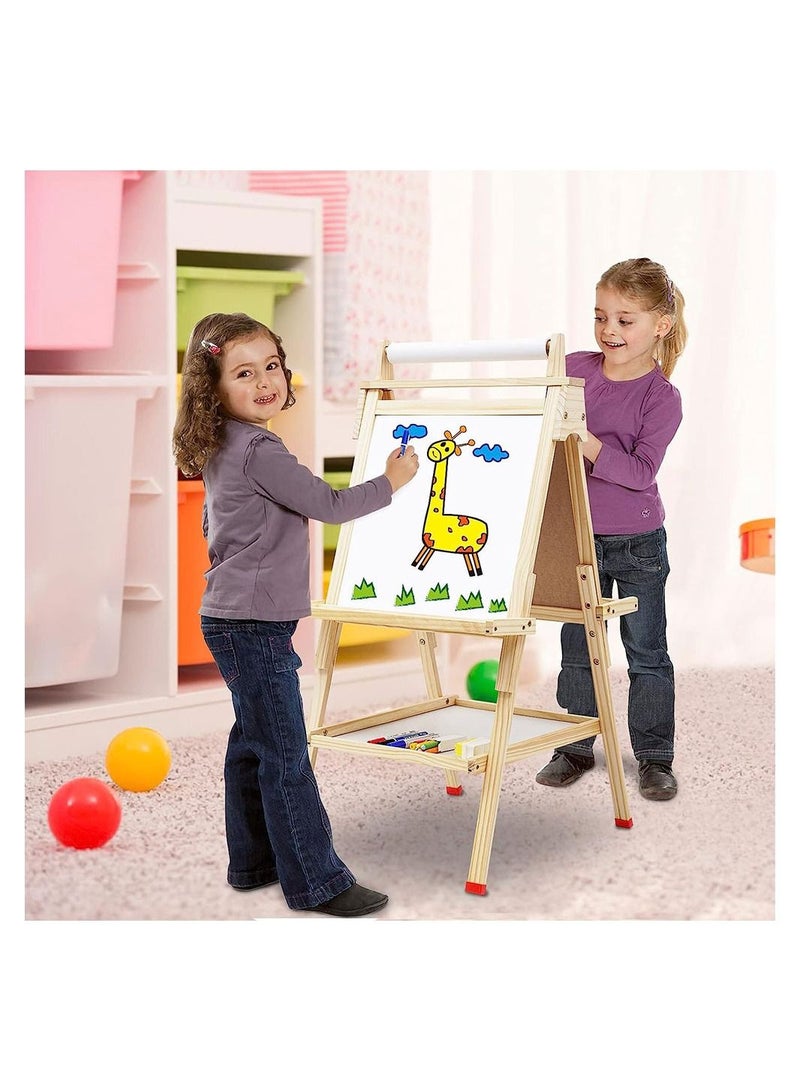 Kids Easel Wooden Art Easel Adjustable Standing Easel Double Sided Drawing Easel