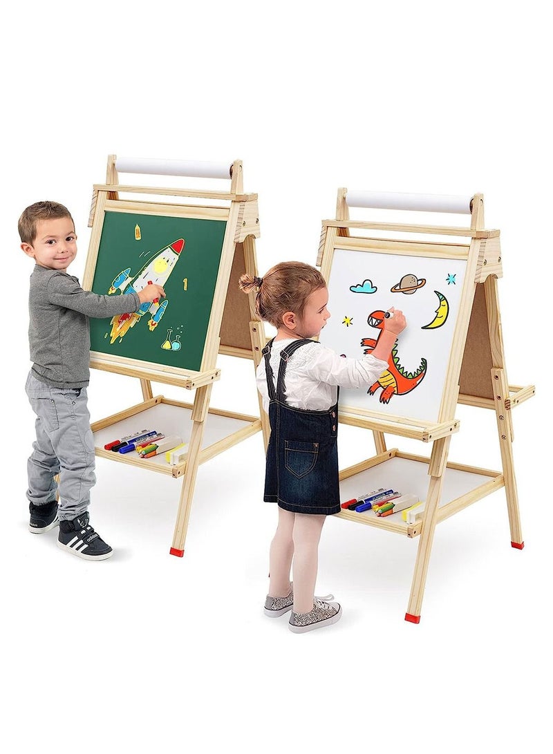 Kids Easel Wooden Art Easel Adjustable Standing Easel Double Sided Drawing Easel